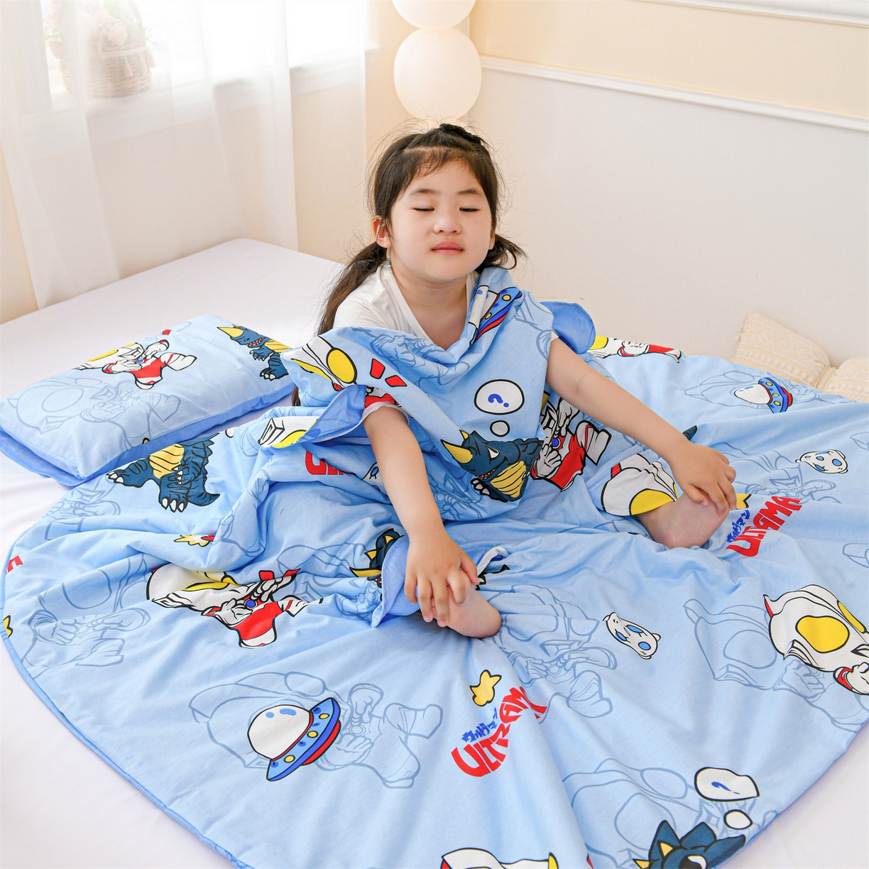 91家纺网 家纺一手货源 找家纺 名兮家居 2025新款正版授权全棉纯棉儿童护肚防踢睡袋 防踢被-奥特勇士