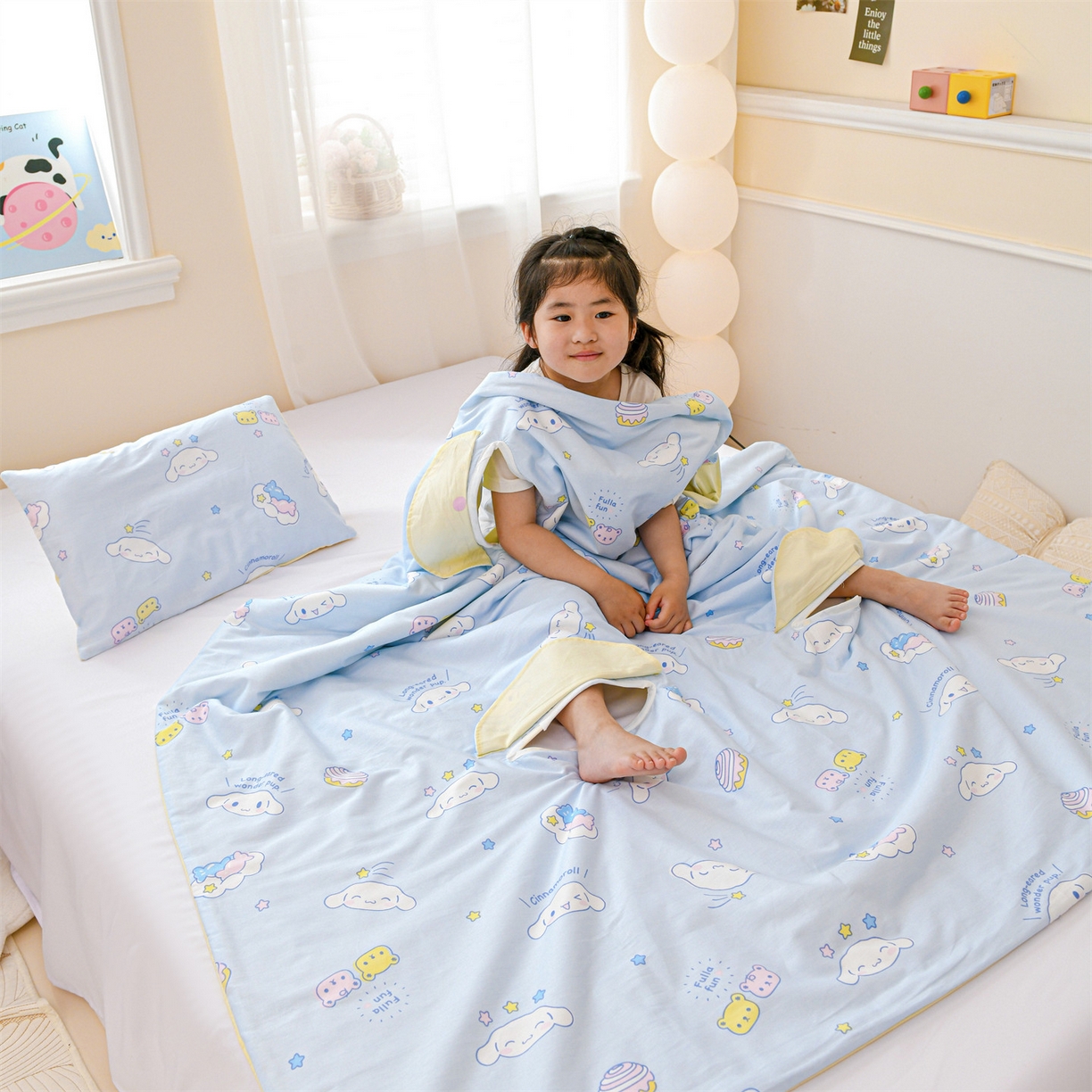 91家纺网 家纺一手货源 找家纺 名兮家居 2025新款正版授权全棉纯棉儿童护肚防踢睡袋 防踢被-蛋糕玉桂狗