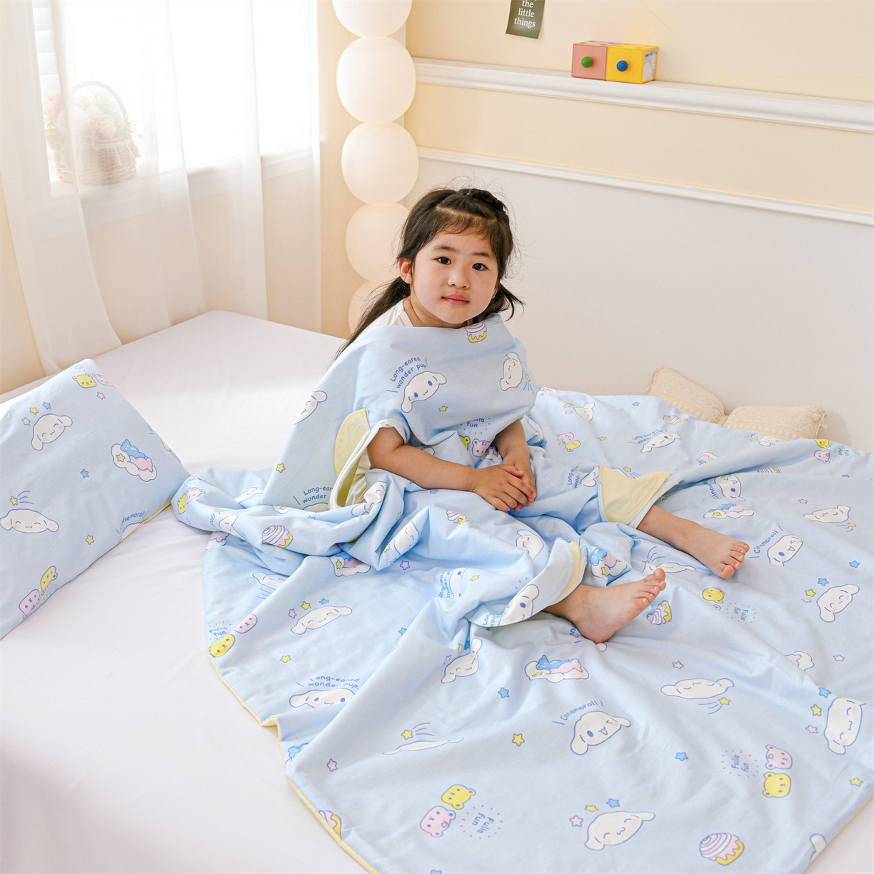91家纺网 家纺一手货源 找家纺 名兮家居 2025新款正版授权全棉纯棉儿童护肚防踢睡袋 防踢被-蛋糕玉桂狗