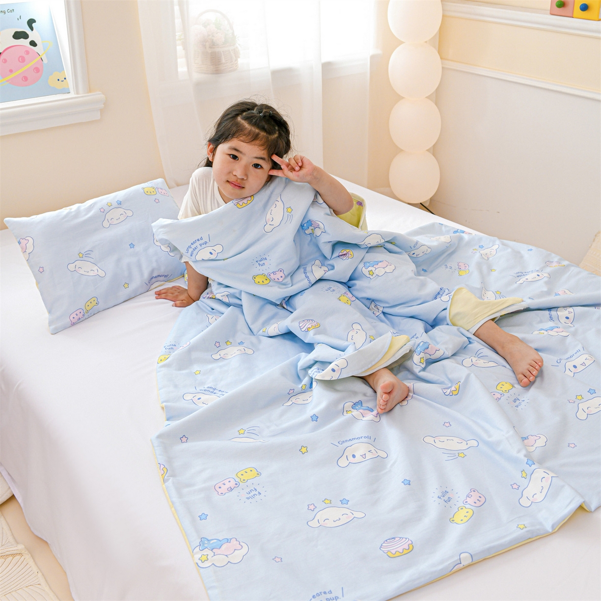 91家纺网 家纺一手货源 找家纺 名兮家居 2025新款正版授权全棉纯棉儿童护肚防踢睡袋 防踢被-蛋糕玉桂狗