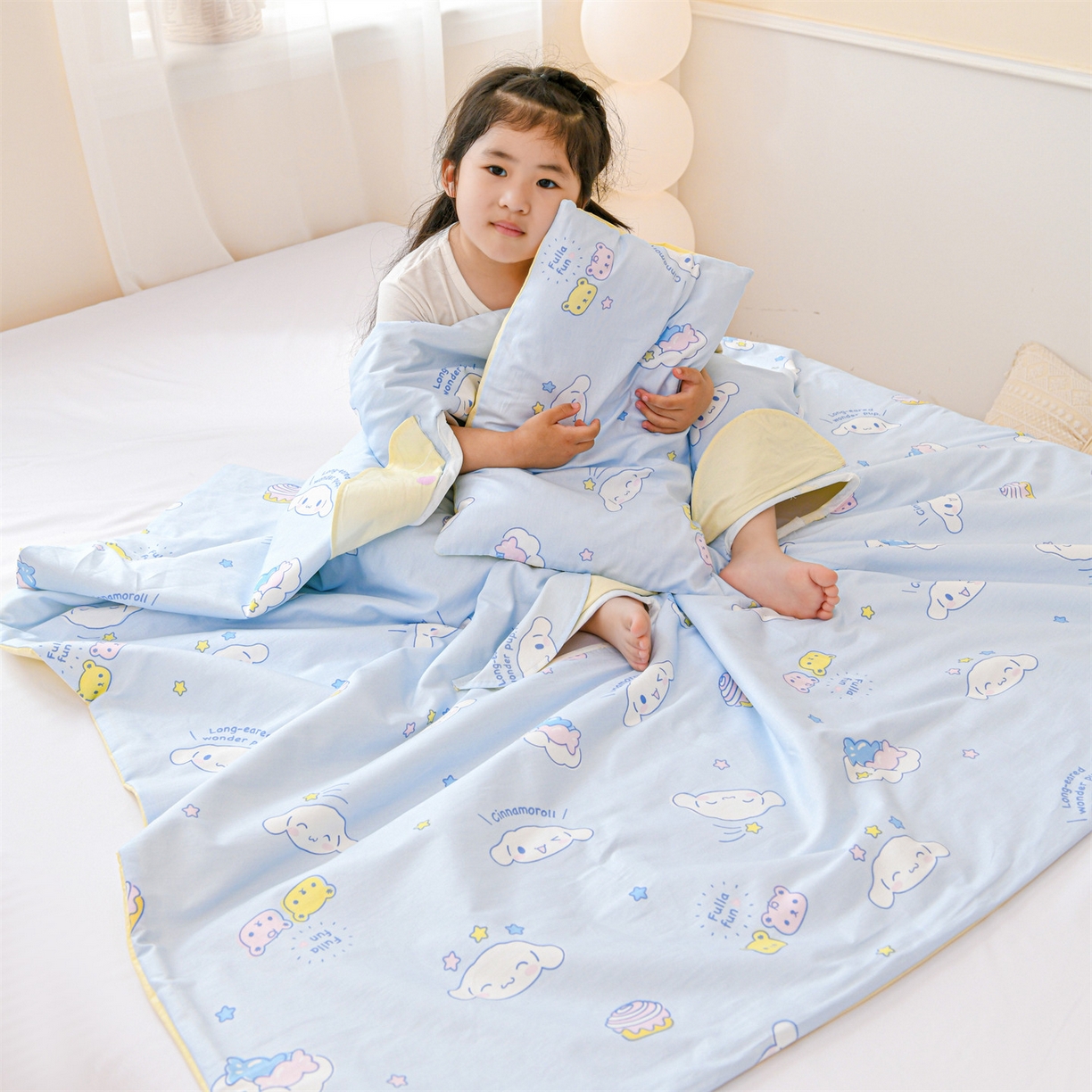 91家纺网 家纺一手货源 找家纺 名兮家居 2025新款正版授权全棉纯棉儿童护肚防踢睡袋 防踢被-蛋糕玉桂狗