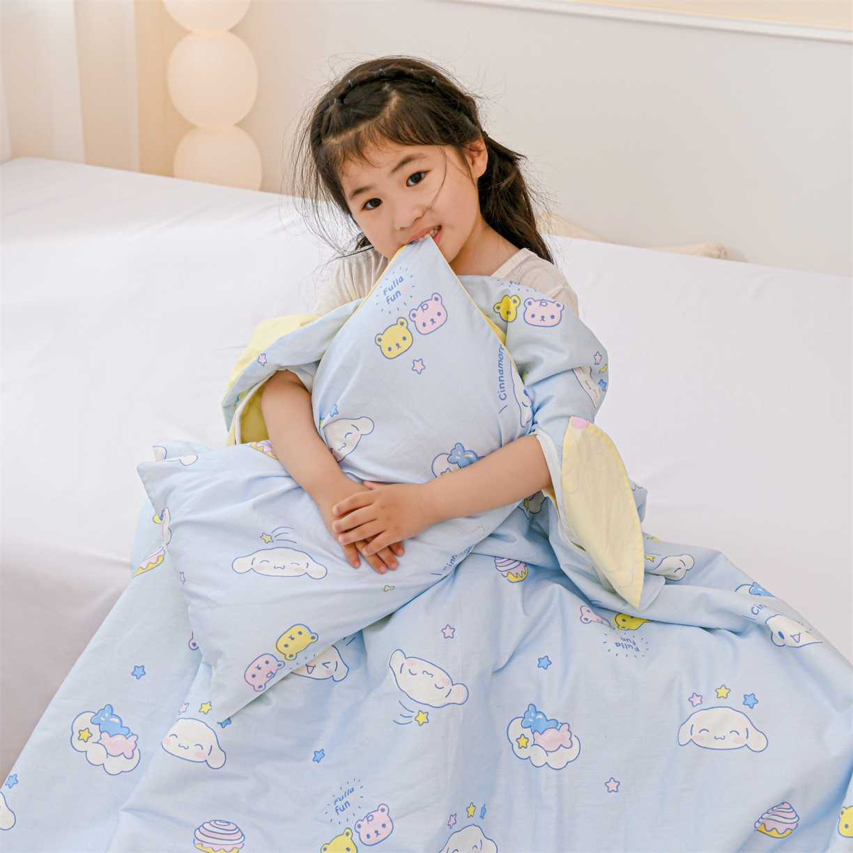 91家纺网 家纺一手货源 找家纺 名兮家居 2025新款正版授权全棉纯棉儿童护肚防踢睡袋 防踢被-蛋糕玉桂狗