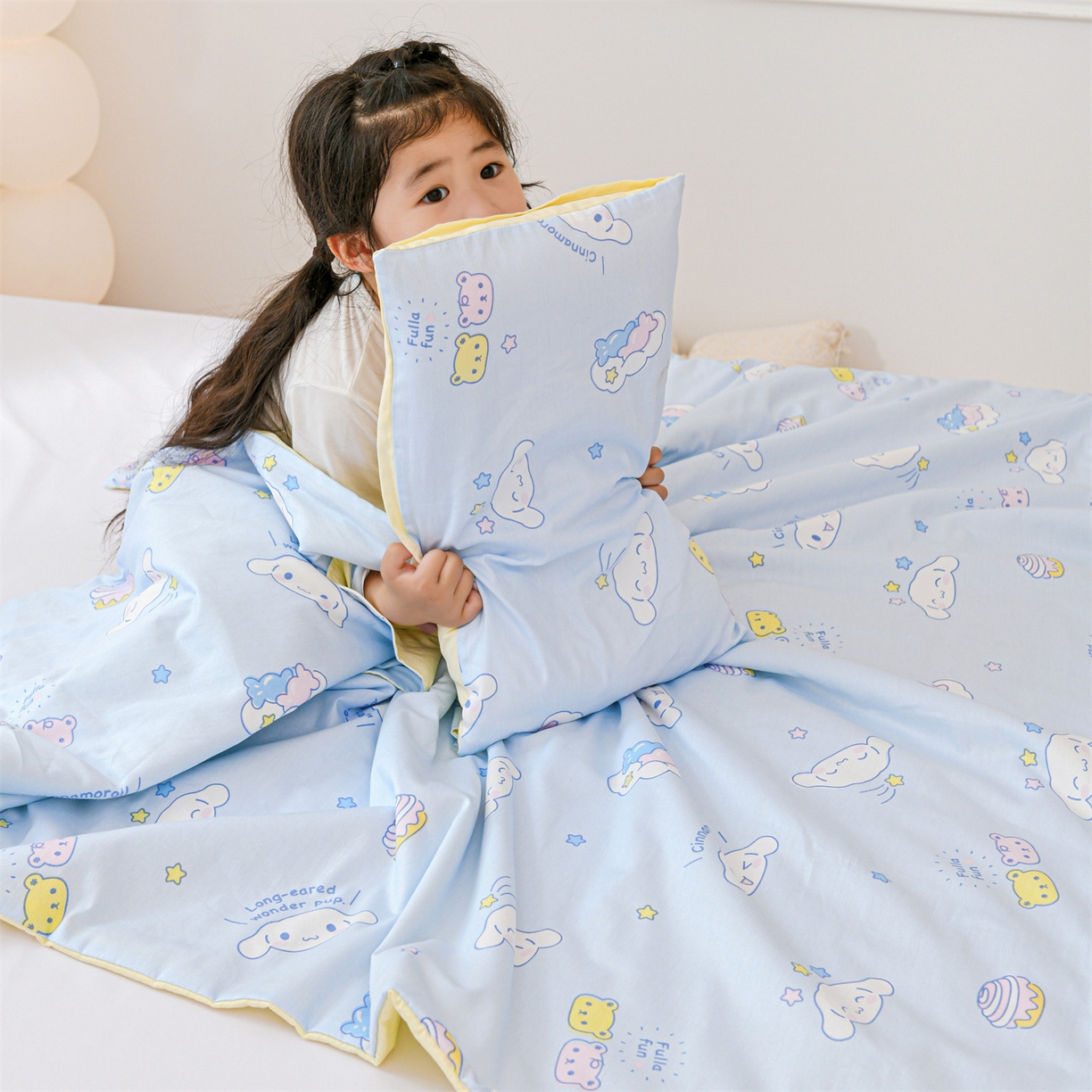 91家纺网 家纺一手货源 找家纺 名兮家居 2025新款正版授权全棉纯棉儿童护肚防踢睡袋 防踢被-蛋糕玉桂狗