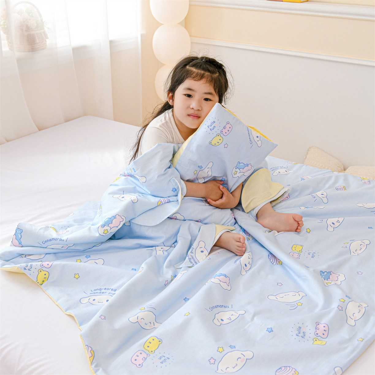 91家纺网 家纺一手货源 找家纺 名兮家居 2025新款正版授权全棉纯棉儿童护肚防踢睡袋 防踢被-蛋糕玉桂狗