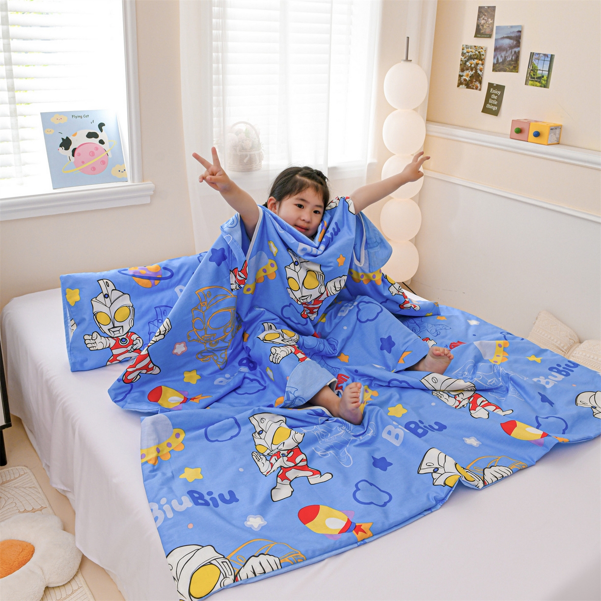 91家纺网 家纺一手货源 找家纺 名兮家居 2025新款正版授权全棉纯棉儿童护肚防踢睡袋 防踢被-光线王子