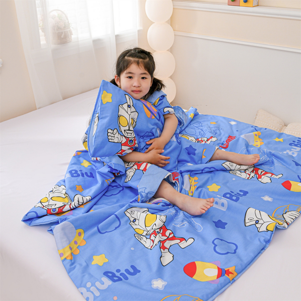 91家纺网 家纺一手货源 找家纺 名兮家居 2025新款正版授权全棉纯棉儿童护肚防踢睡袋 防踢被-光线王子