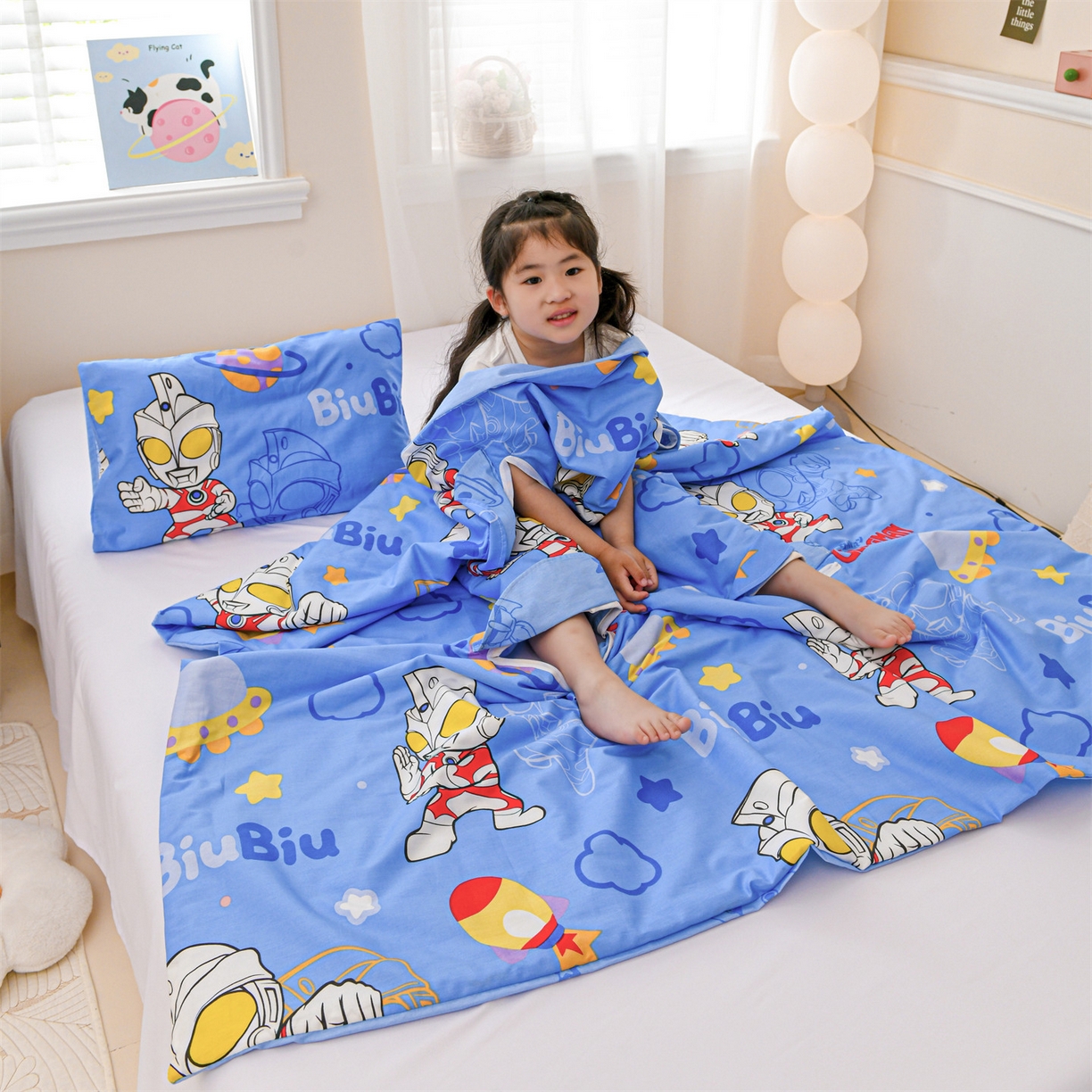 91家纺网 家纺一手货源 找家纺 名兮家居 2025新款正版授权全棉纯棉儿童护肚防踢睡袋 防踢被-光线王子