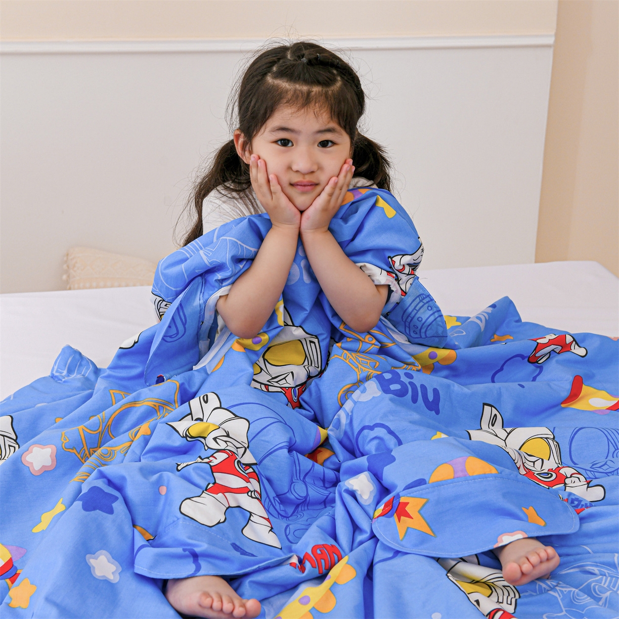 91家纺网 家纺一手货源 找家纺 名兮家居 2025新款正版授权全棉纯棉儿童护肚防踢睡袋 防踢被-光线王子