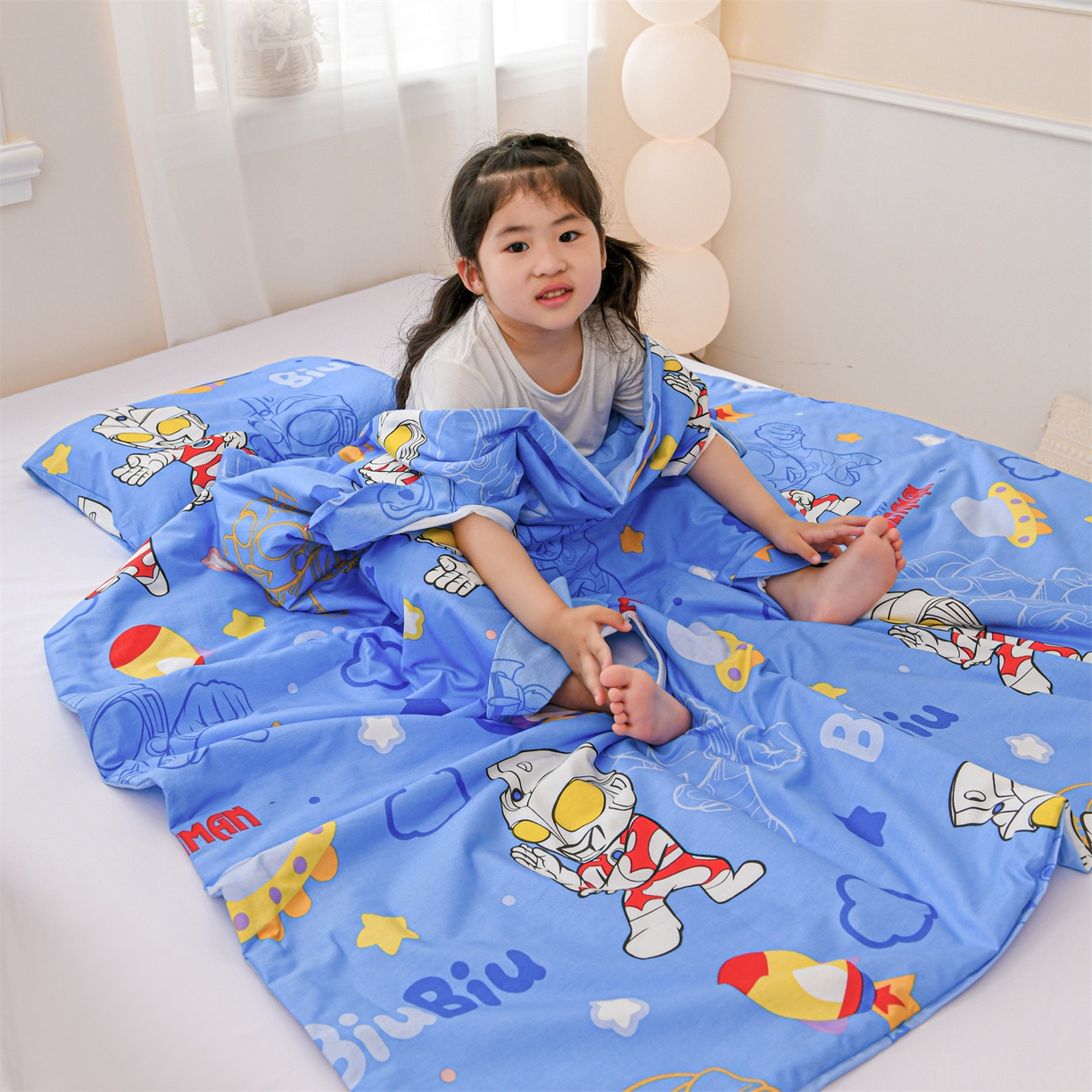 91家纺网 家纺一手货源 找家纺 名兮家居 2025新款正版授权全棉纯棉儿童护肚防踢睡袋 防踢被-光线王子
