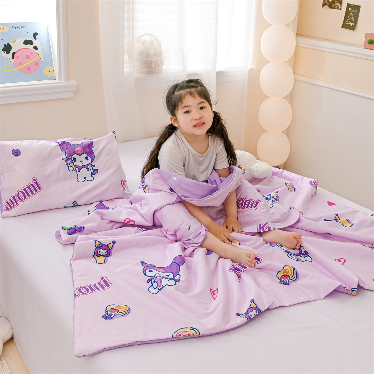 91家纺网 家纺一手货源 找家纺 名兮家居 2025新款正版授权全棉纯棉儿童护肚防踢睡袋 防踢被-甜筒库洛米