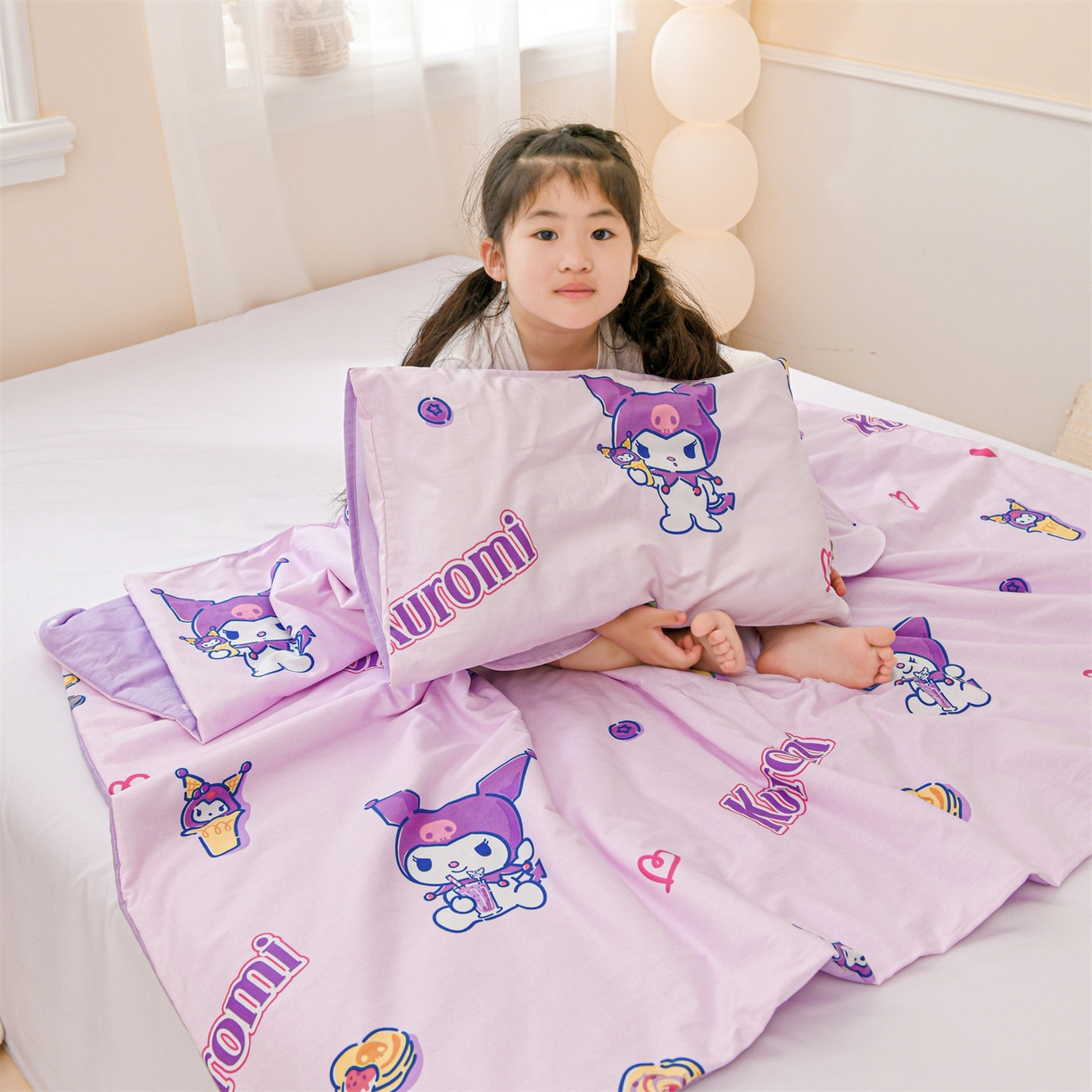 91家纺网 家纺一手货源 找家纺 名兮家居 2025新款正版授权全棉纯棉儿童护肚防踢睡袋 防踢被-甜筒库洛米