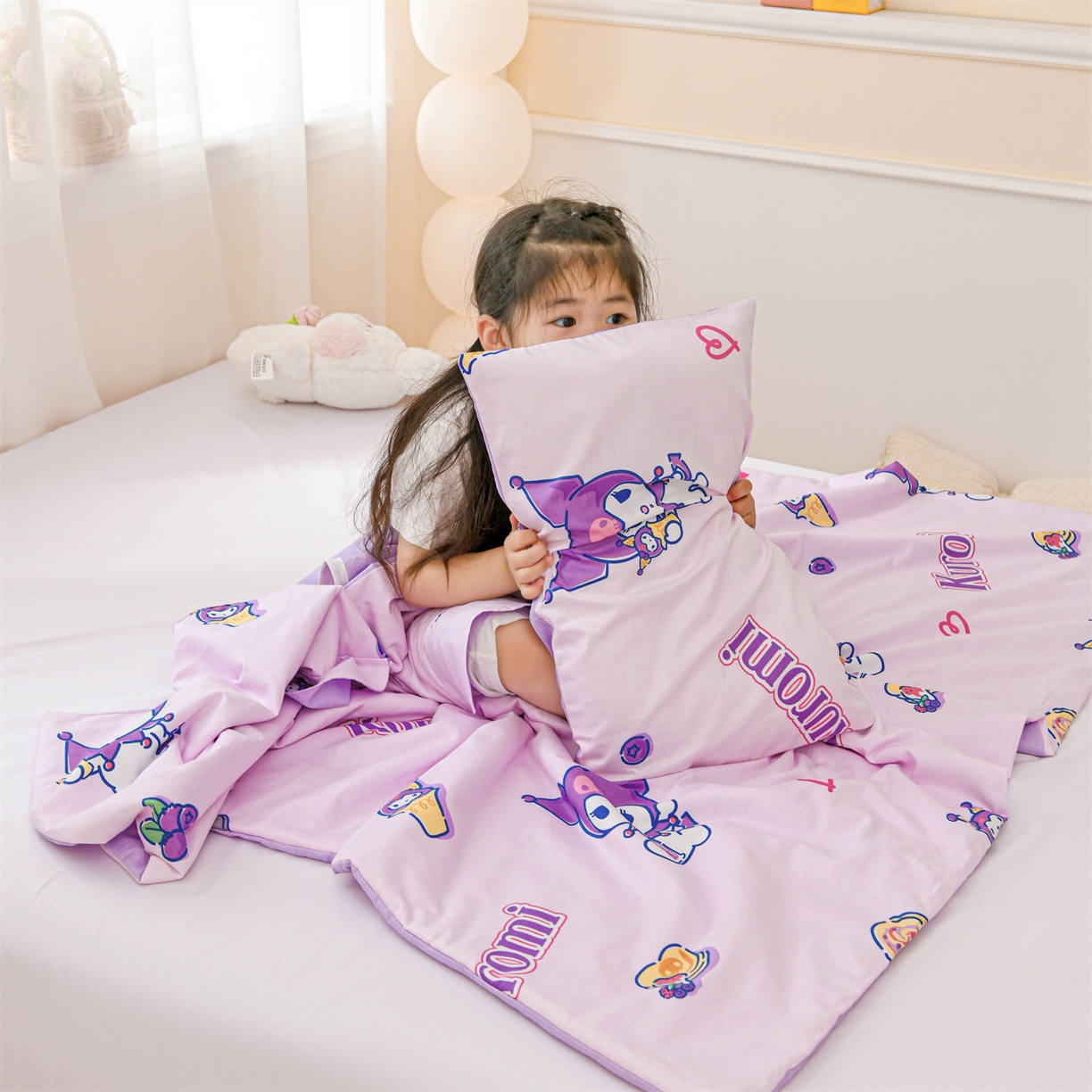 91家纺网 家纺一手货源 找家纺 名兮家居 2025新款正版授权全棉纯棉儿童护肚防踢睡袋 防踢被-甜筒库洛米