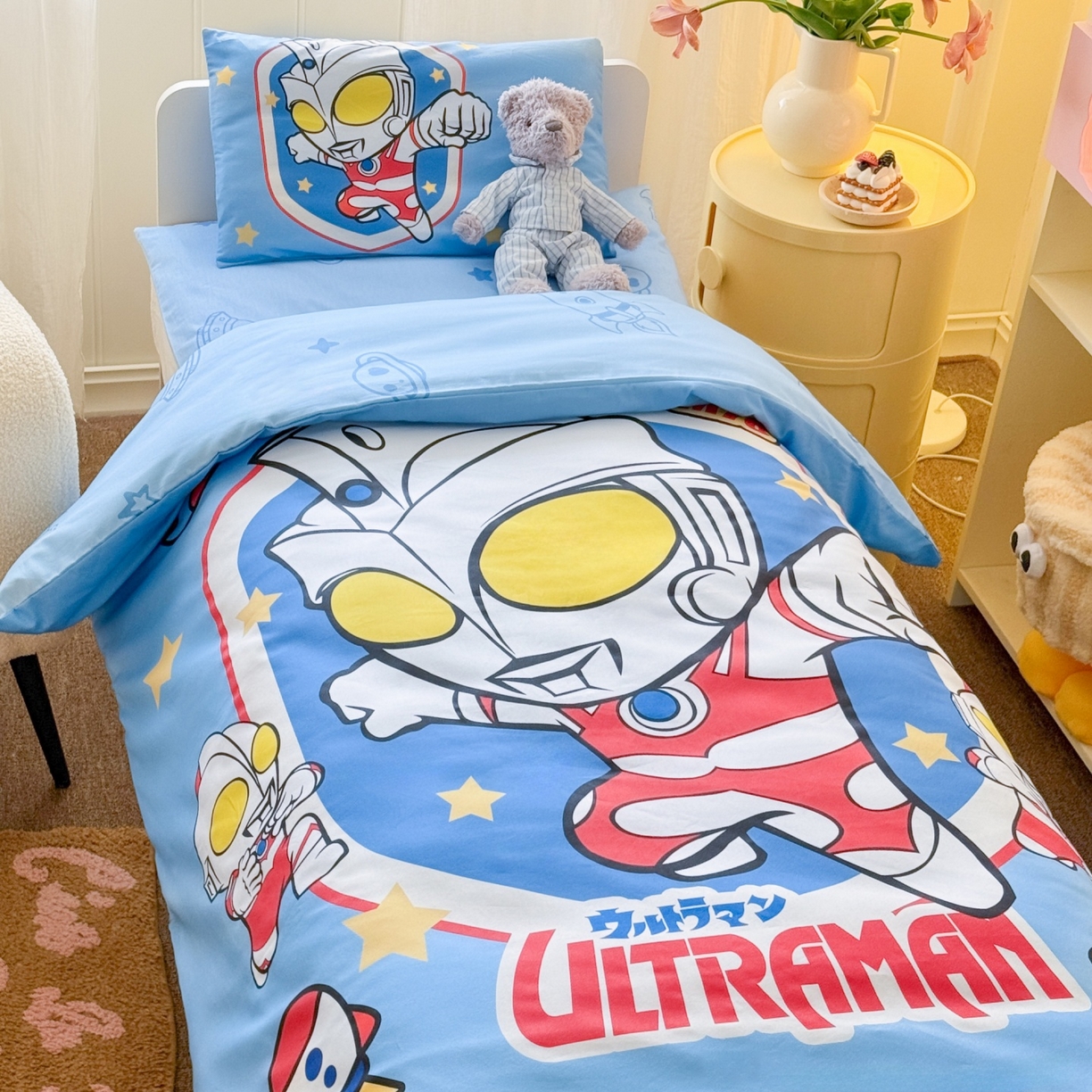 91家纺网 家纺一手货源 找家纺 （总）名兮家居 2025新款全棉大版经典奥特曼幼儿园儿童套件【含防伪标】