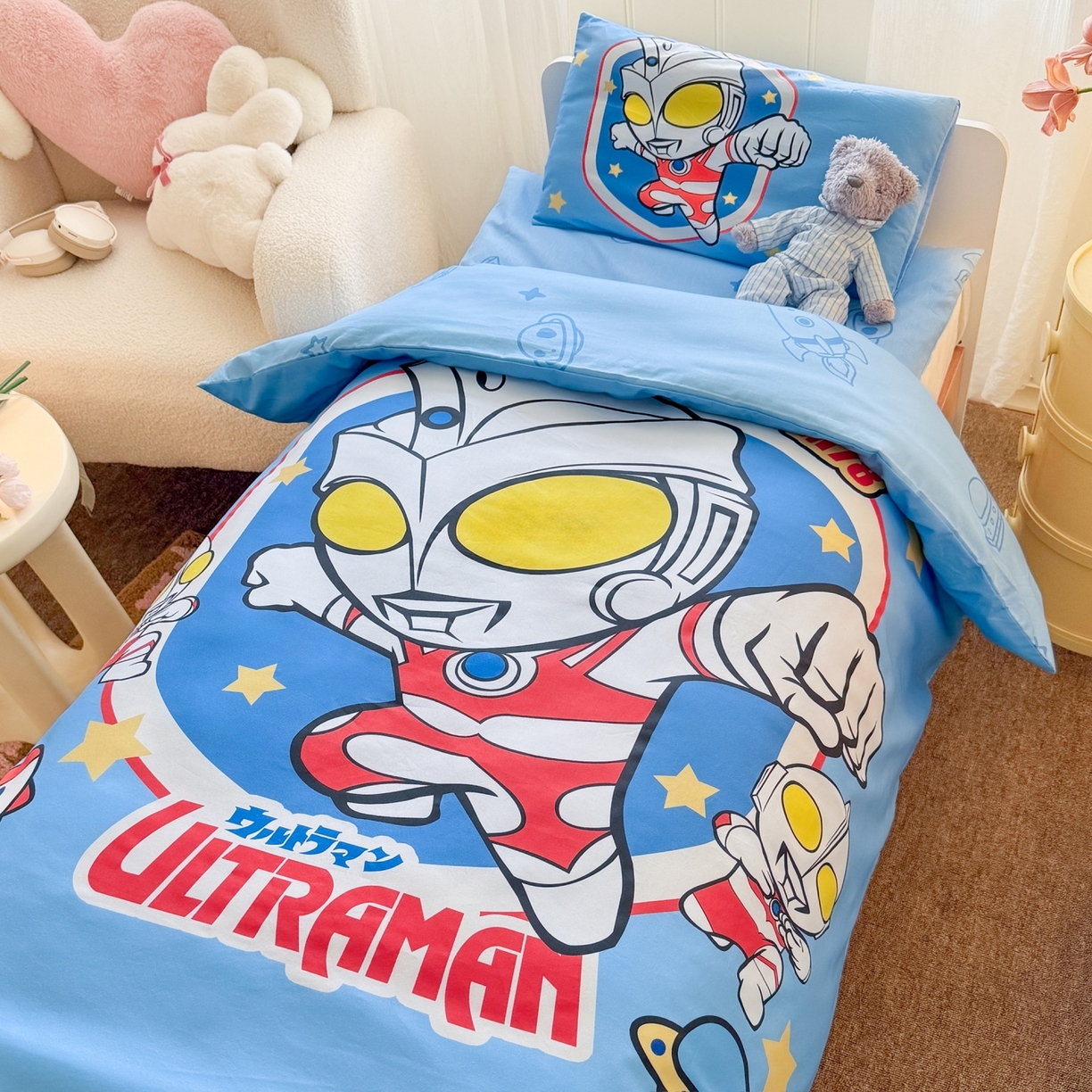 91家纺网 家纺一手货源 找家纺 （总）名兮家居 2025新款全棉大版经典奥特曼幼儿园儿童套件【含防伪标】