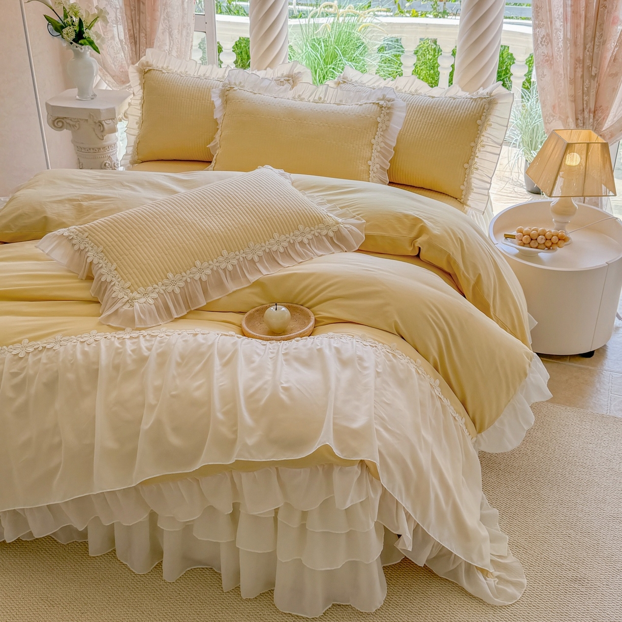 91家纺网 家纺一手货源 找家纺 （总）依蔓羽 2025新款全棉水洗棉太阳花四件套系列