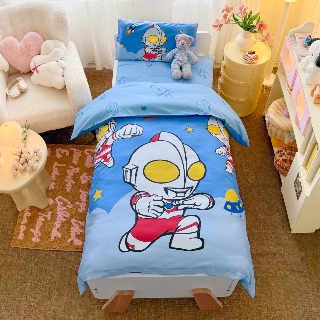 91家纺网 家纺一手货源 找家纺 （总）名兮家居 2025新款全棉大版经典奥特曼幼儿园儿童套件【含防伪标】