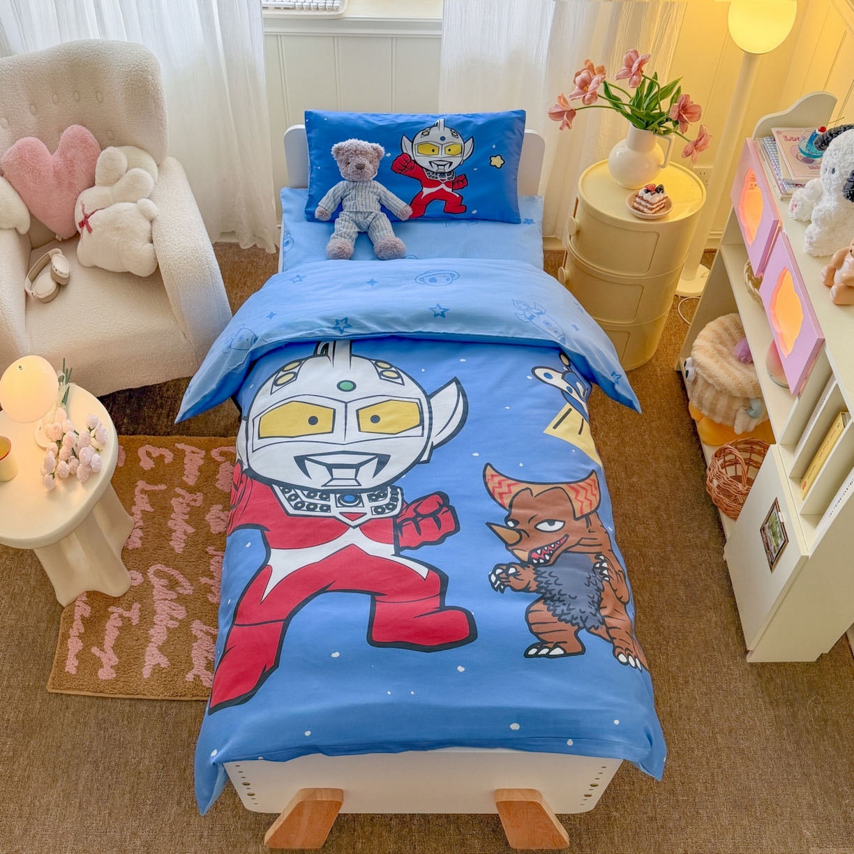 91家纺网 家纺一手货源 找家纺 （总）名兮家居 2025新款全棉大版经典奥特曼幼儿园儿童套件【含防伪标】