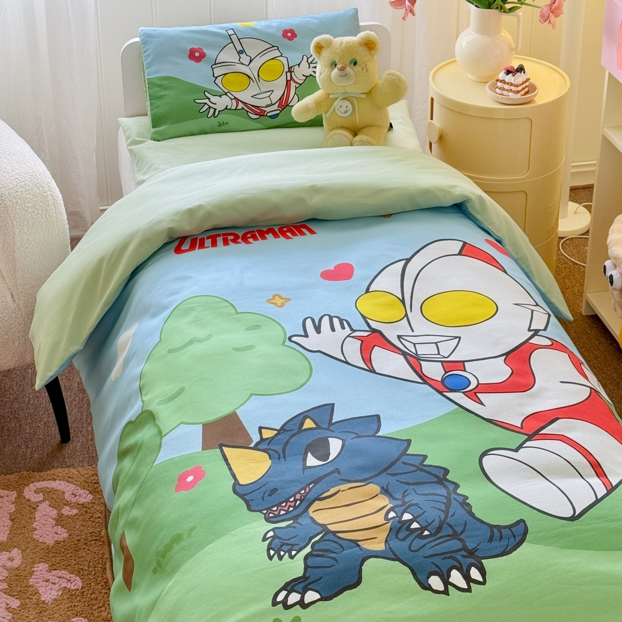 91家纺网 家纺一手货源 找家纺 名兮家居 2025新款全棉大版经典奥特曼幼儿园儿童套件【含防伪标】 奥特曼郊游