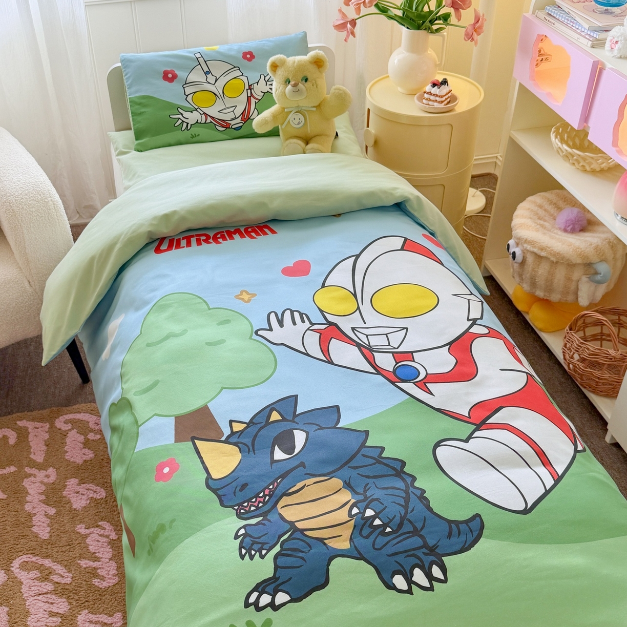 91家纺网 家纺一手货源 找家纺 名兮家居 2025新款全棉大版经典奥特曼幼儿园儿童套件【含防伪标】 奥特曼郊游