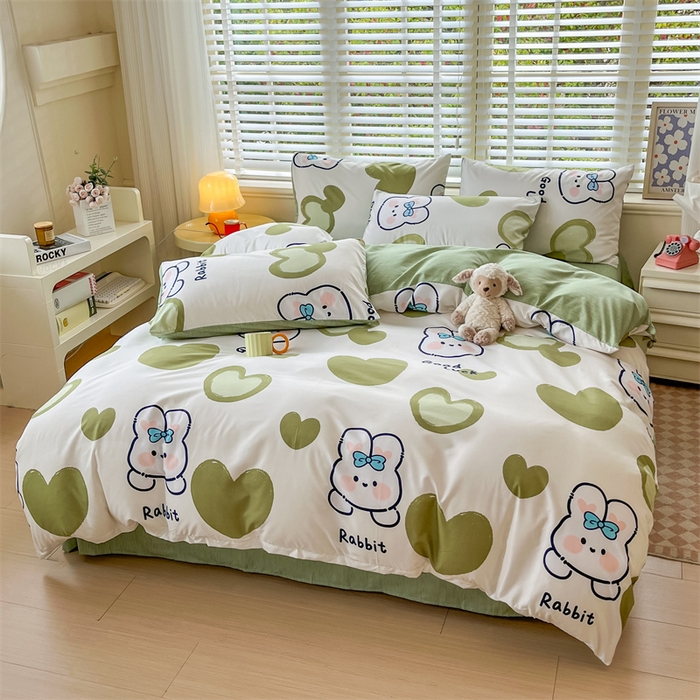 91家纺网 家纺一手货源 找家纺 郝媳妇家纺 2025新款植物羊绒加厚磨毛水洗棉亲肤棉三件套四件套 爱尚兔