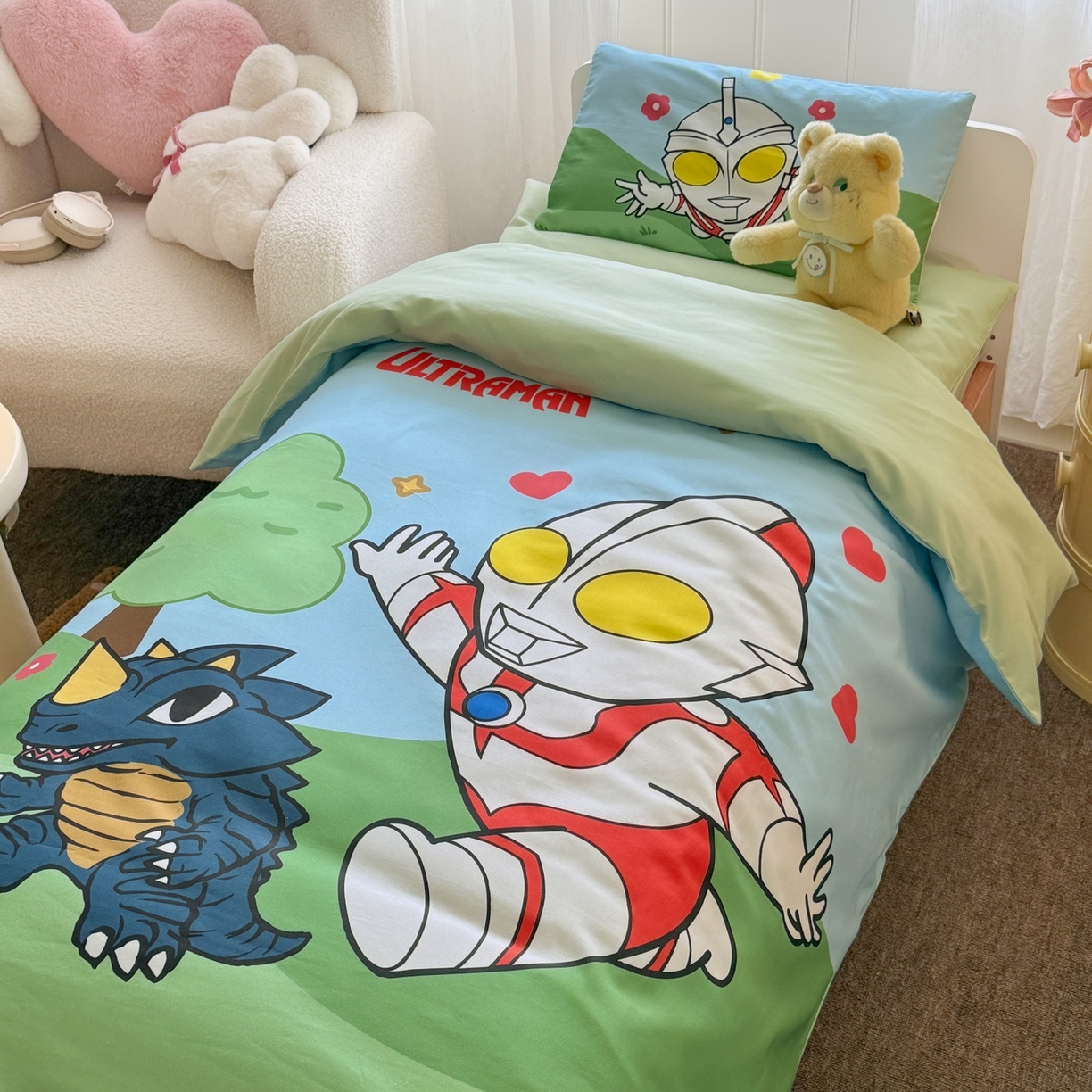 91家纺网 家纺一手货源 找家纺 名兮家居 2025新款全棉大版经典奥特曼幼儿园儿童套件【含防伪标】 奥特曼郊游