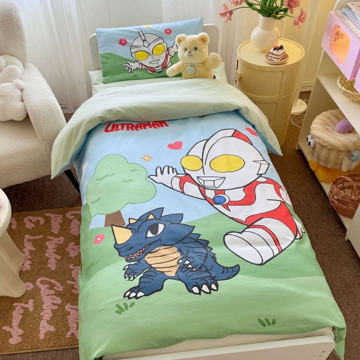 91家纺网 家纺一手货源 找家纺 名兮家居 2025新款全棉大版经典奥特曼幼儿园儿童套件【含防伪标】 奥特曼郊游