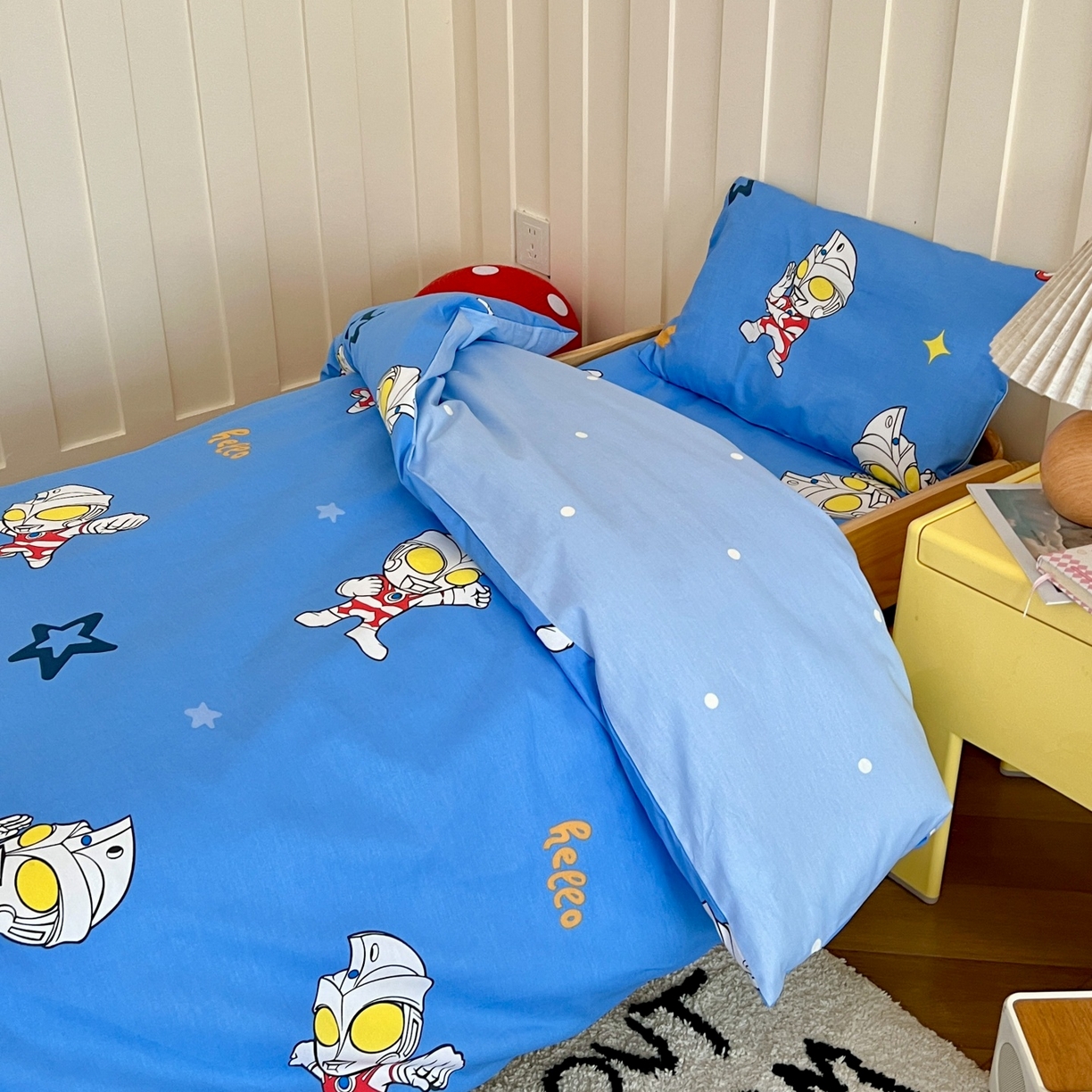 91家纺网 家纺一手货源 找家纺 名兮家居 2025新款全棉小版经典奥特曼-三丽鸥幼儿园儿童套件【含防伪标】 艾斯奥特曼
