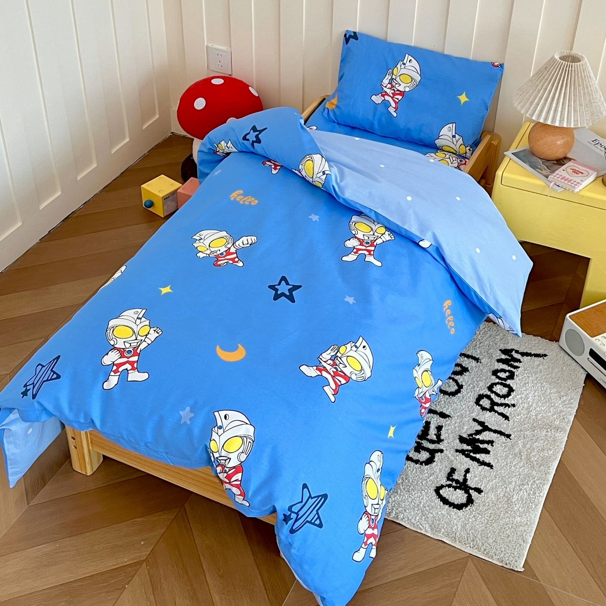 91家纺网 家纺一手货源 找家纺 名兮家居 2025新款全棉小版经典奥特曼-三丽鸥幼儿园儿童套件【含防伪标】 艾斯奥特曼