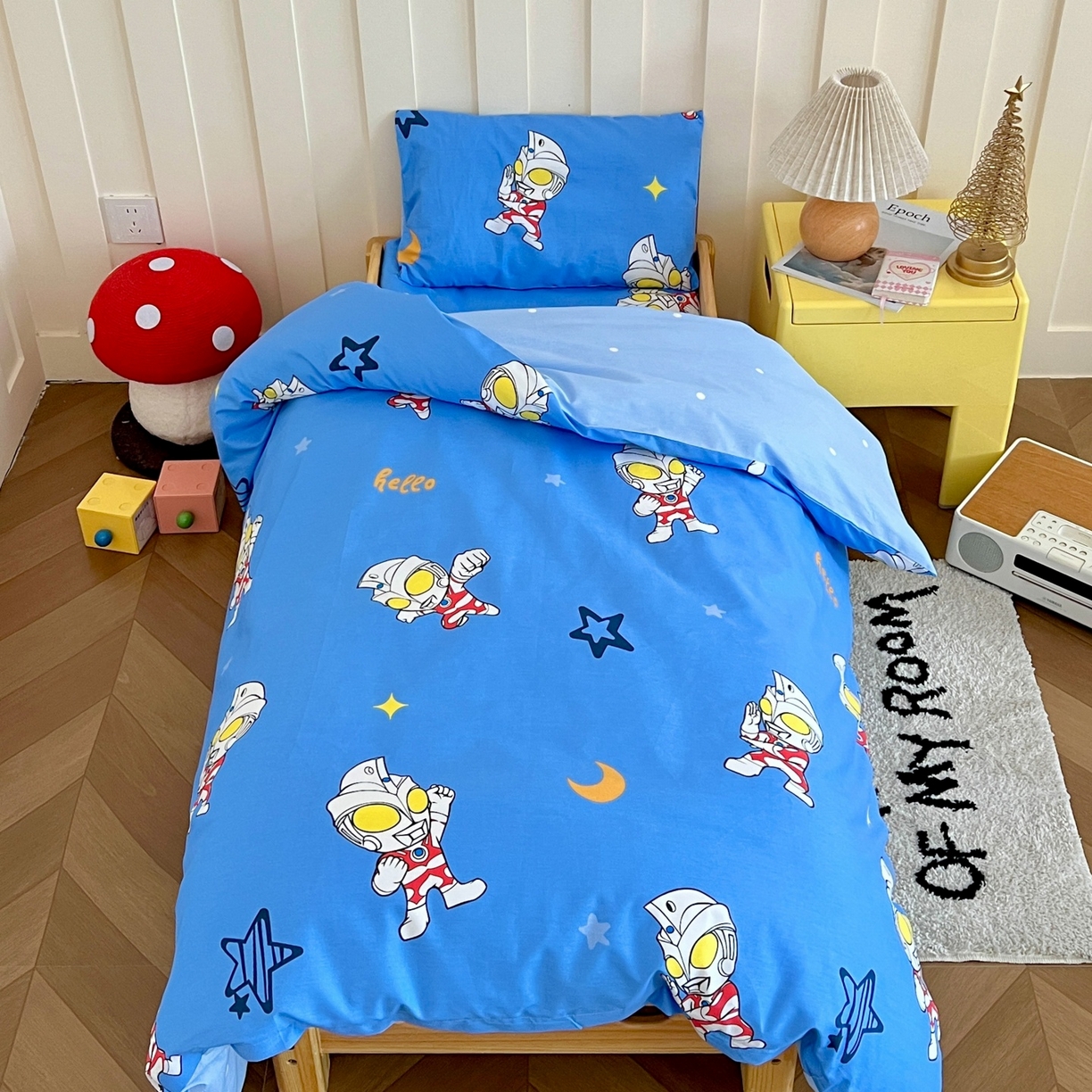 91家纺网 家纺一手货源 找家纺 名兮家居 2025新款全棉小版经典奥特曼-三丽鸥幼儿园儿童套件【含防伪标】 艾斯奥特曼