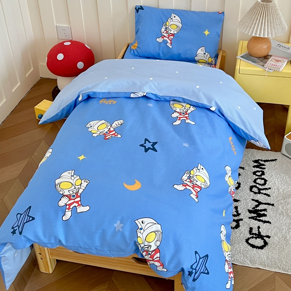 91家纺网 家纺一手货源 找家纺 名兮家居 2025新款全棉小版经典奥特曼-三丽鸥幼儿园儿童套件【含防伪标】 艾斯奥特曼