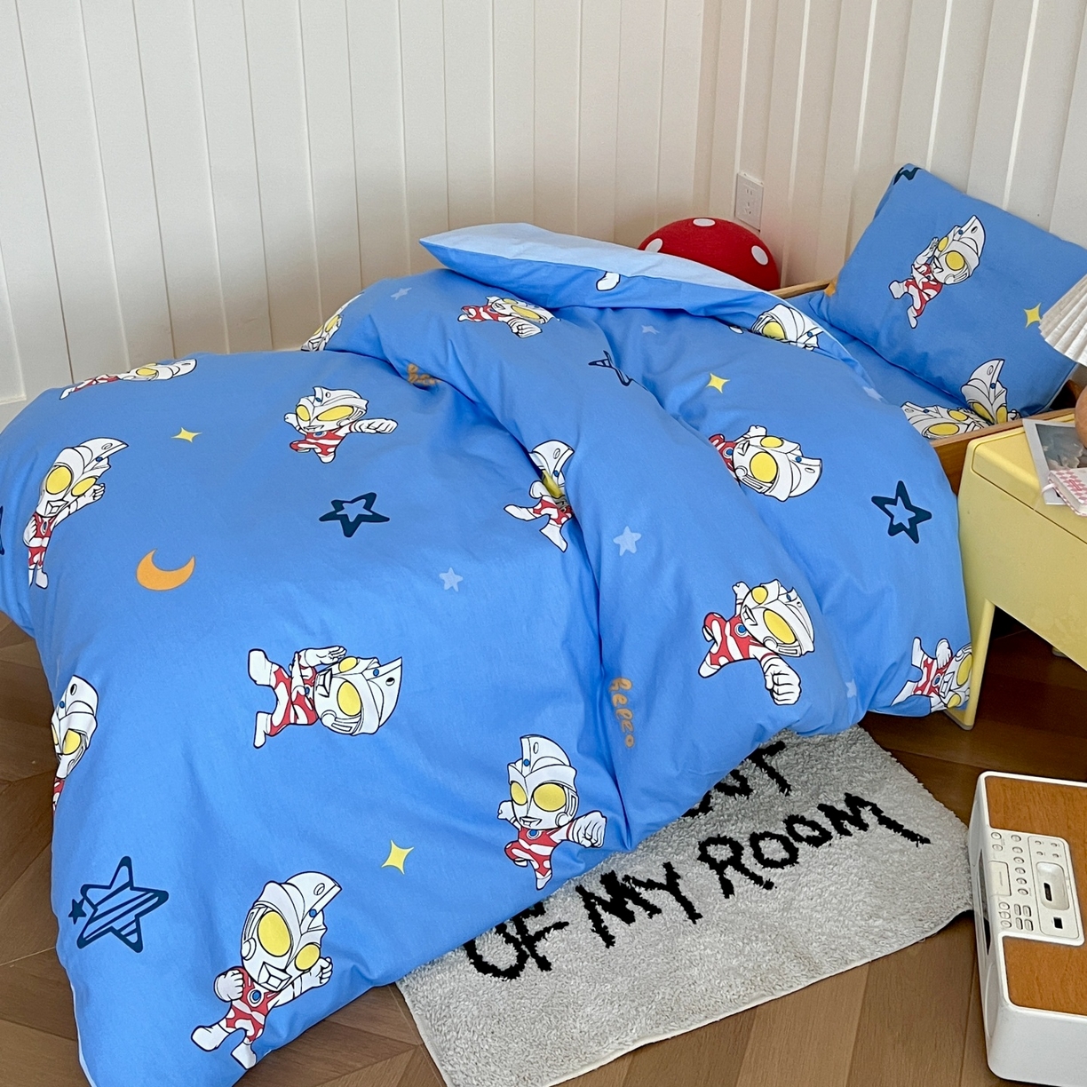 91家纺网 家纺一手货源 找家纺 名兮家居 2025新款全棉小版经典奥特曼-三丽鸥幼儿园儿童套件【含防伪标】 艾斯奥特曼