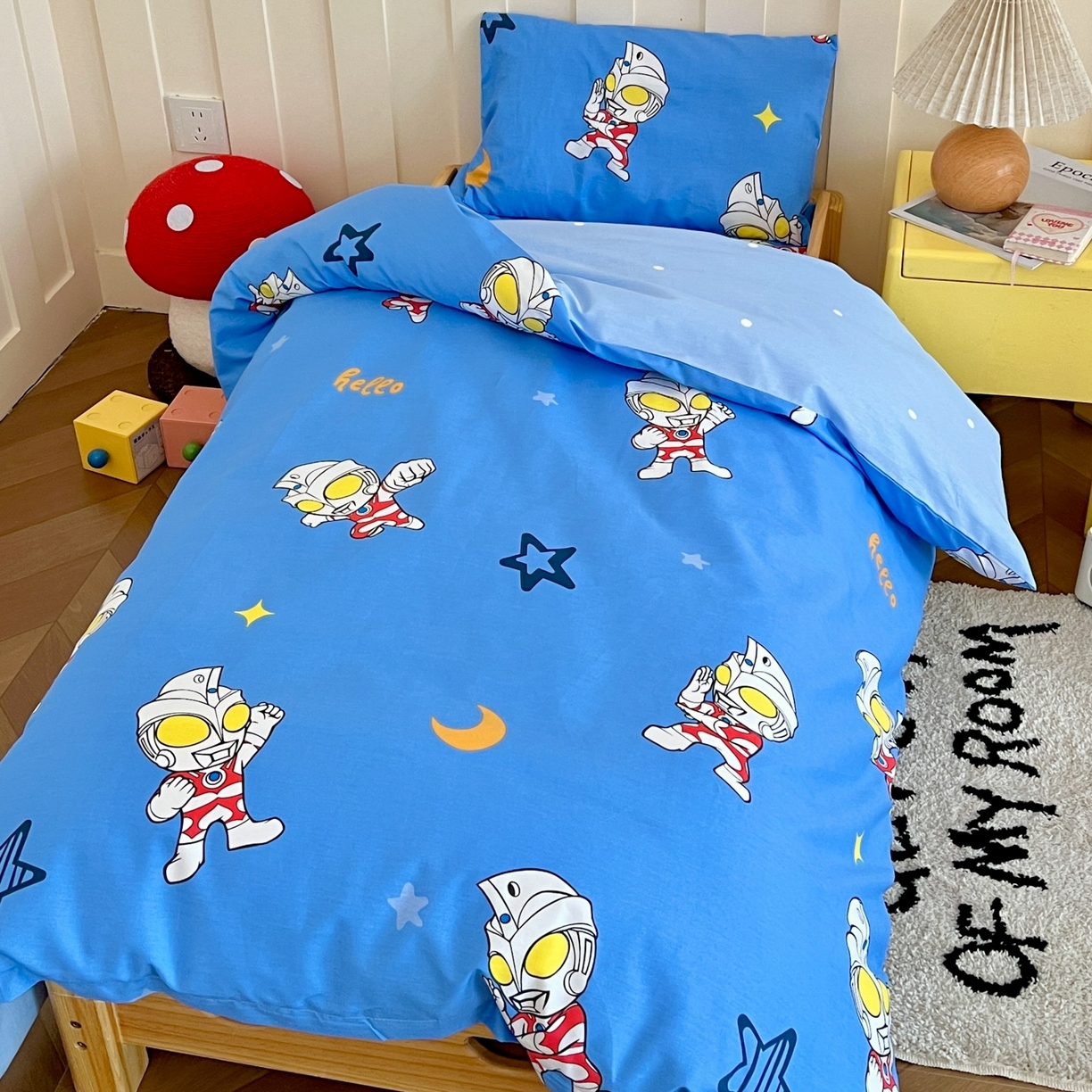 91家纺网 家纺一手货源 找家纺 名兮家居 2025新款全棉小版经典奥特曼-三丽鸥幼儿园儿童套件【含防伪标】 艾斯奥特曼