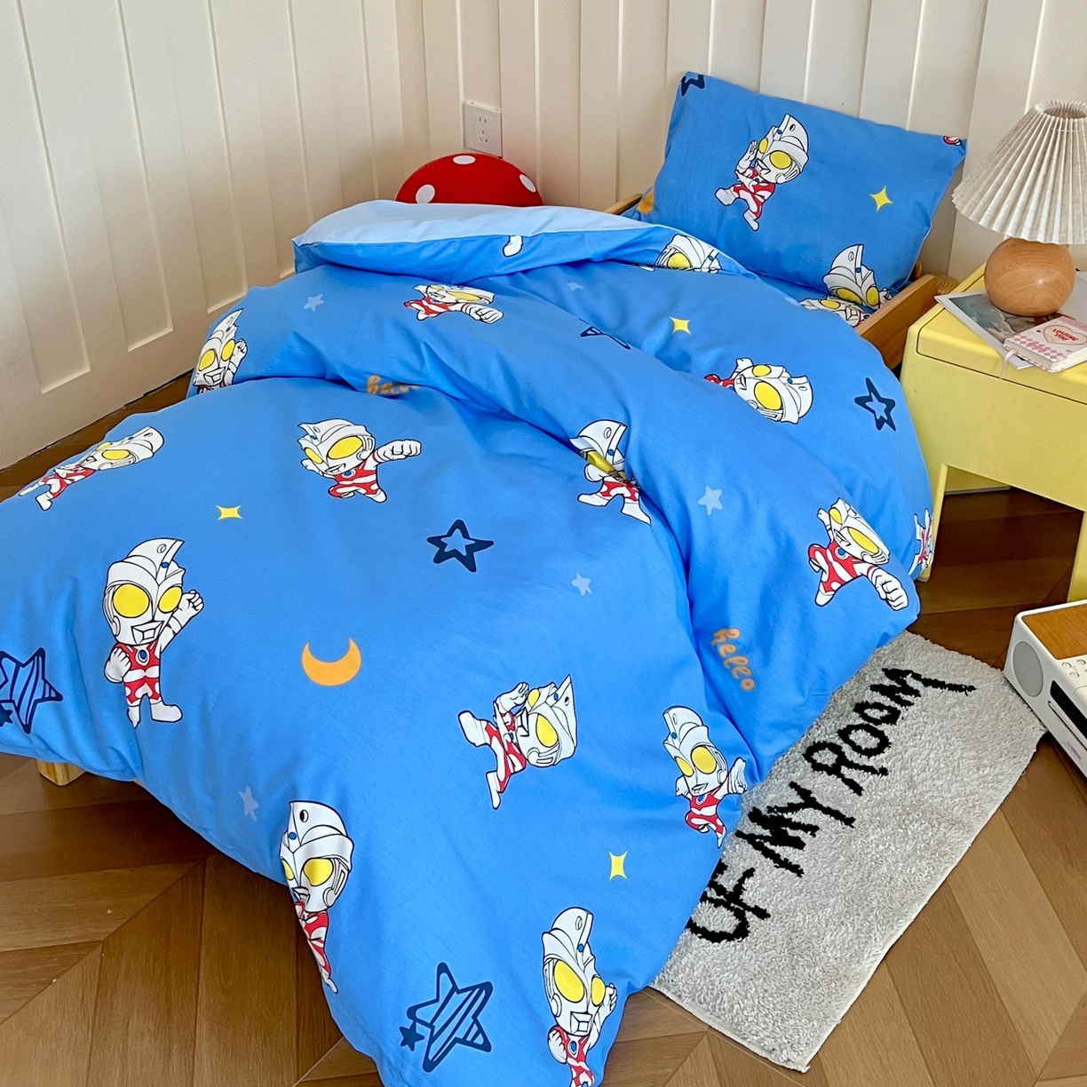 91家纺网 家纺一手货源 找家纺 名兮家居 2025新款全棉小版经典奥特曼-三丽鸥幼儿园儿童套件【含防伪标】 艾斯奥特曼