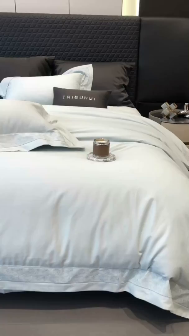 91家纺网 家纺一手货源 找家纺 太古汇家居 2025新款全棉“磨毛芙蕾特”镂空系列四件套 磨毛芙蕾特-天青色