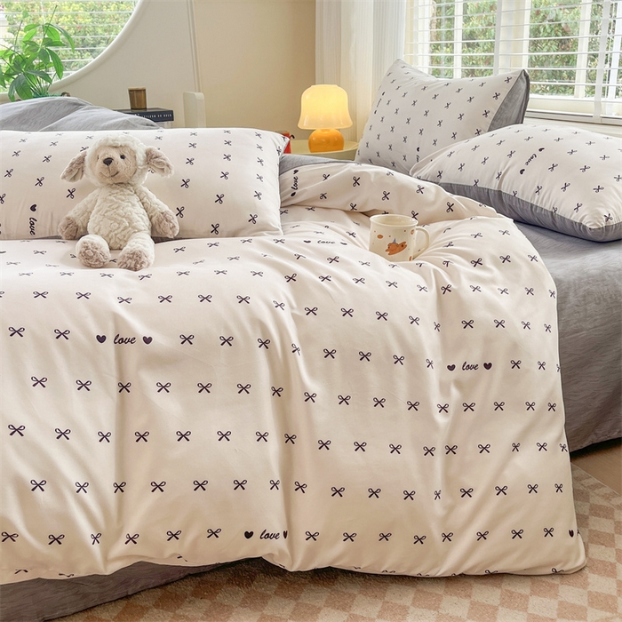 91家纺网 家纺一手货源 找家纺 郝媳妇家纺 2025新款植物羊绒加厚磨毛水洗棉亲肤棉三件套四件套 爱之结