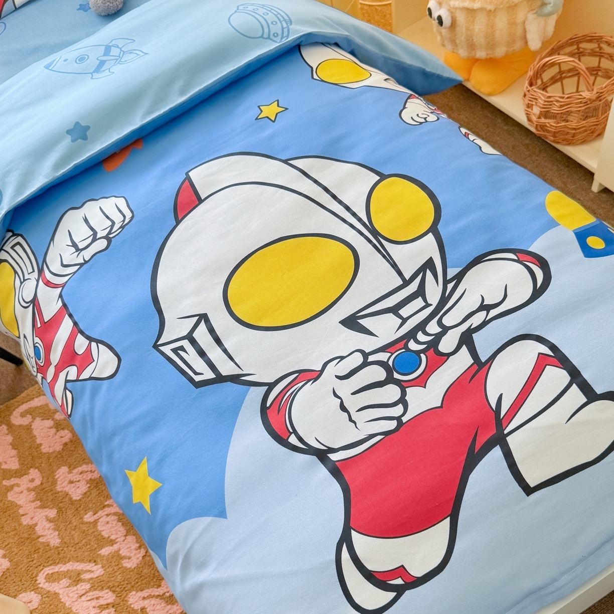 91家纺网 家纺一手货源 找家纺 名兮家居 2025新款全棉大版经典奥特曼幼儿园儿童套件【含防伪标】 奥特组合