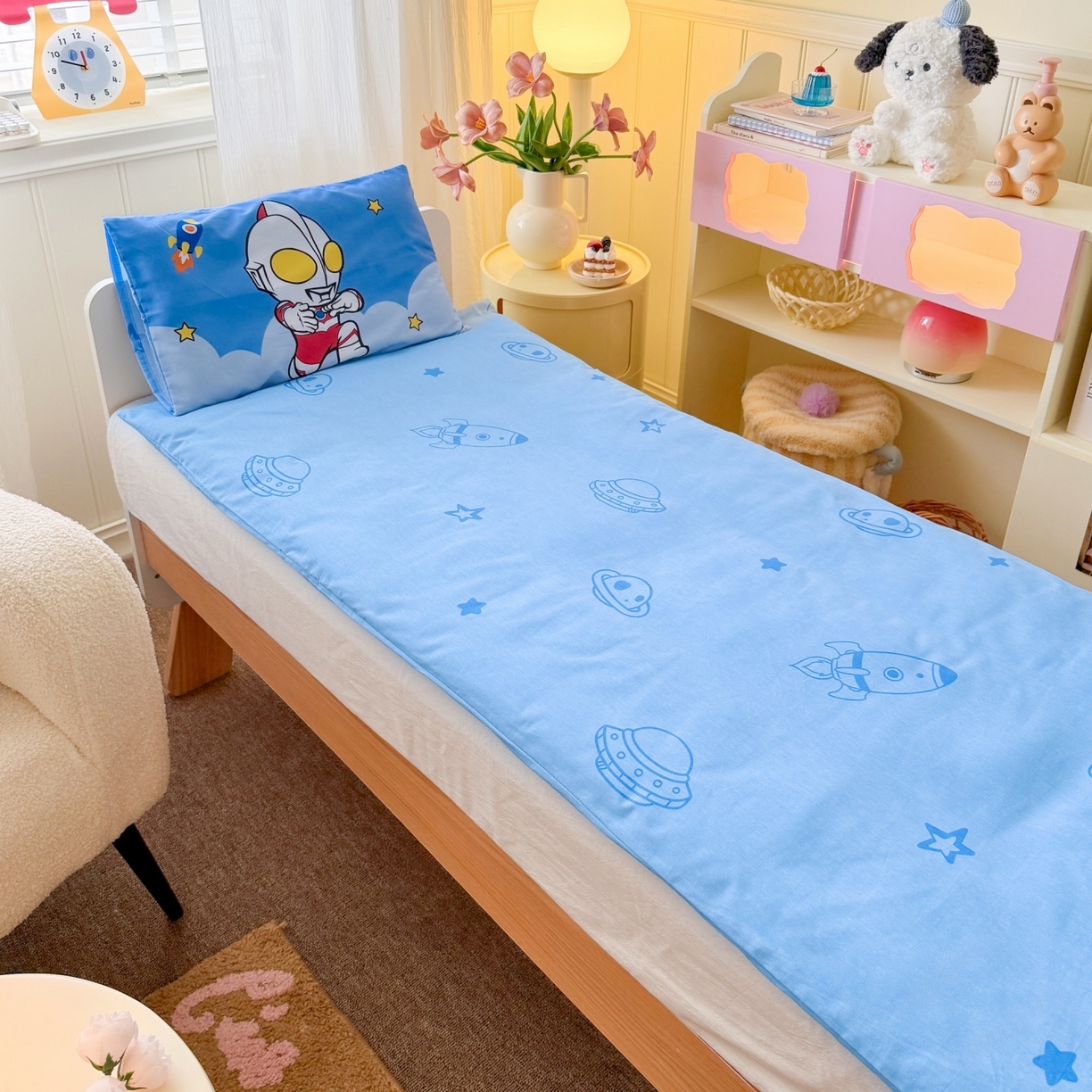 91家纺网 家纺一手货源 找家纺 名兮家居 2025新款全棉大版经典奥特曼幼儿园儿童套件【含防伪标】 奥特组合