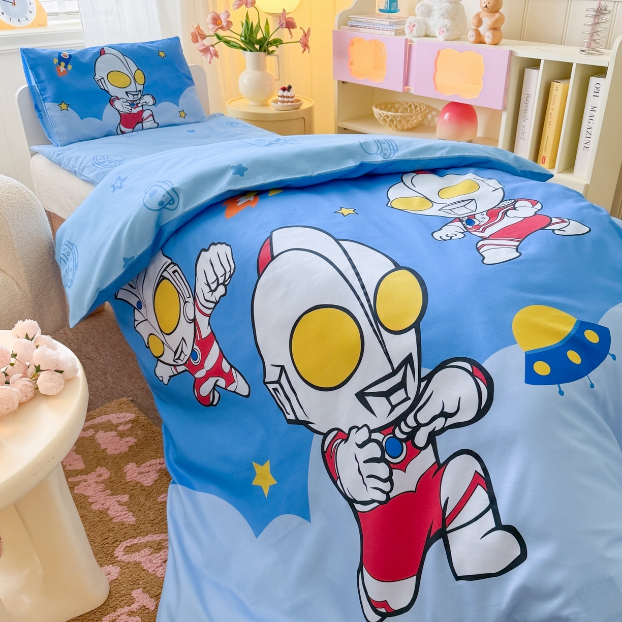 91家纺网 家纺一手货源 找家纺 名兮家居 2025新款全棉大版经典奥特曼幼儿园儿童套件【含防伪标】 奥特组合