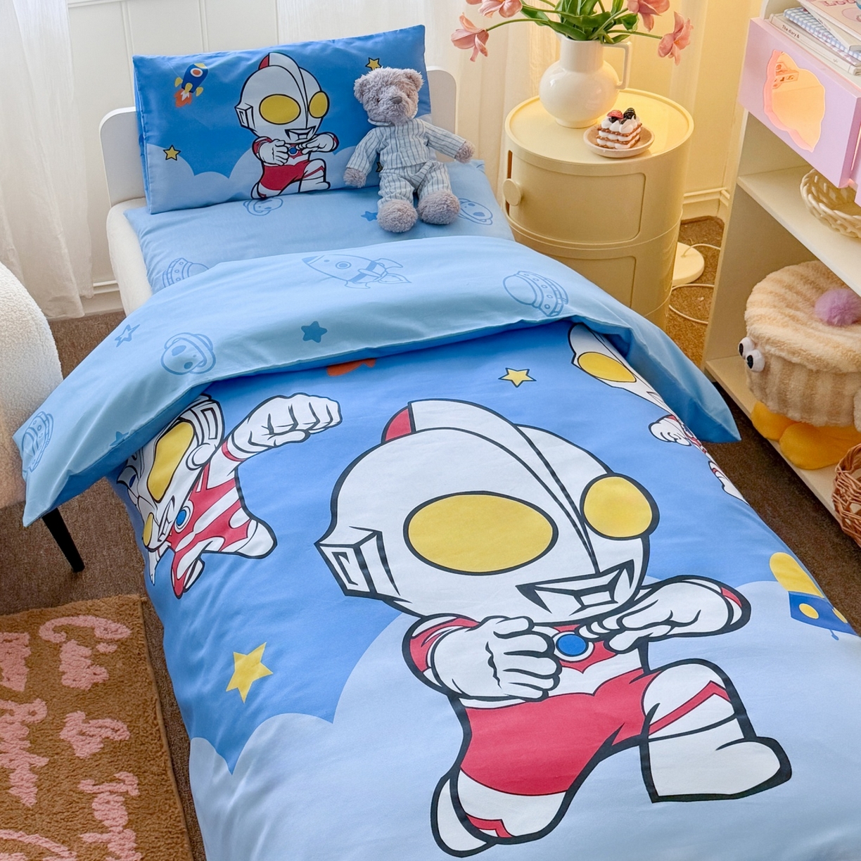 91家纺网 家纺一手货源 找家纺 名兮家居 2025新款全棉大版经典奥特曼幼儿园儿童套件【含防伪标】 奥特组合