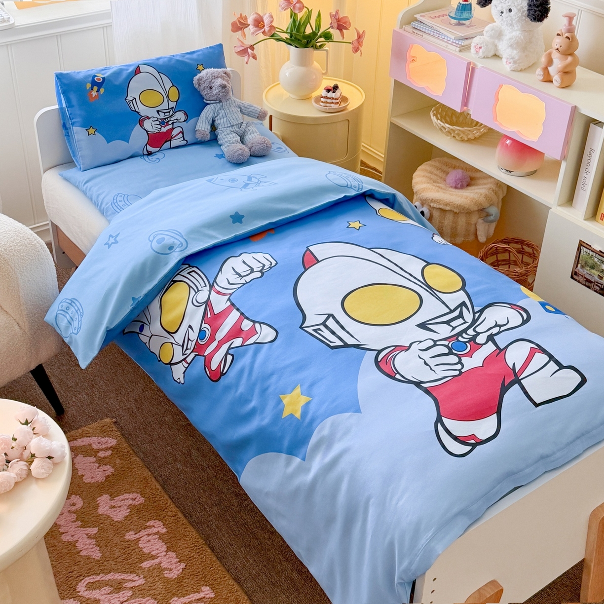 91家纺网 家纺一手货源 找家纺 名兮家居 2025新款全棉大版经典奥特曼幼儿园儿童套件【含防伪标】 奥特组合