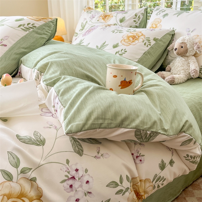 91家纺网 家纺一手货源 找家纺 郝媳妇家纺 2025新款植物羊绒加厚磨毛水洗棉亲肤棉三件套四件套 秘境-绿