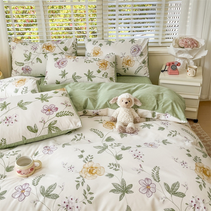 91家纺网 家纺一手货源 找家纺 郝媳妇家纺 2025新款植物羊绒加厚磨毛水洗棉亲肤棉三件套四件套 秘境-绿