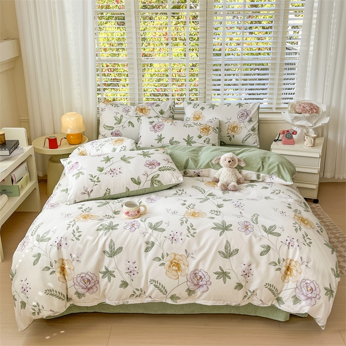 91家纺网 家纺一手货源 找家纺 郝媳妇家纺 2025新款植物羊绒加厚磨毛水洗棉亲肤棉三件套四件套 秘境-绿