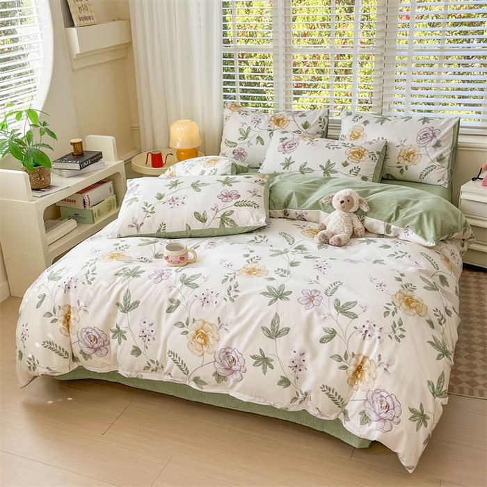 91家纺网 家纺一手货源 找家纺 郝媳妇家纺 2025新款植物羊绒加厚磨毛水洗棉亲肤棉三件套四件套 秘境-绿