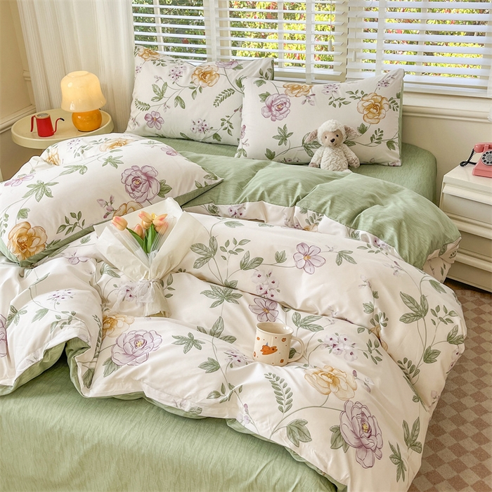 91家纺网 家纺一手货源 找家纺 郝媳妇家纺 2025新款植物羊绒加厚磨毛水洗棉亲肤棉三件套四件套 秘境-绿