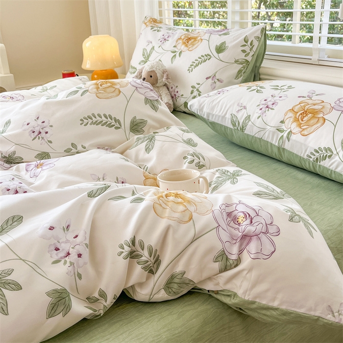 91家纺网 家纺一手货源 找家纺 郝媳妇家纺 2025新款植物羊绒加厚磨毛水洗棉亲肤棉三件套四件套 秘境-绿