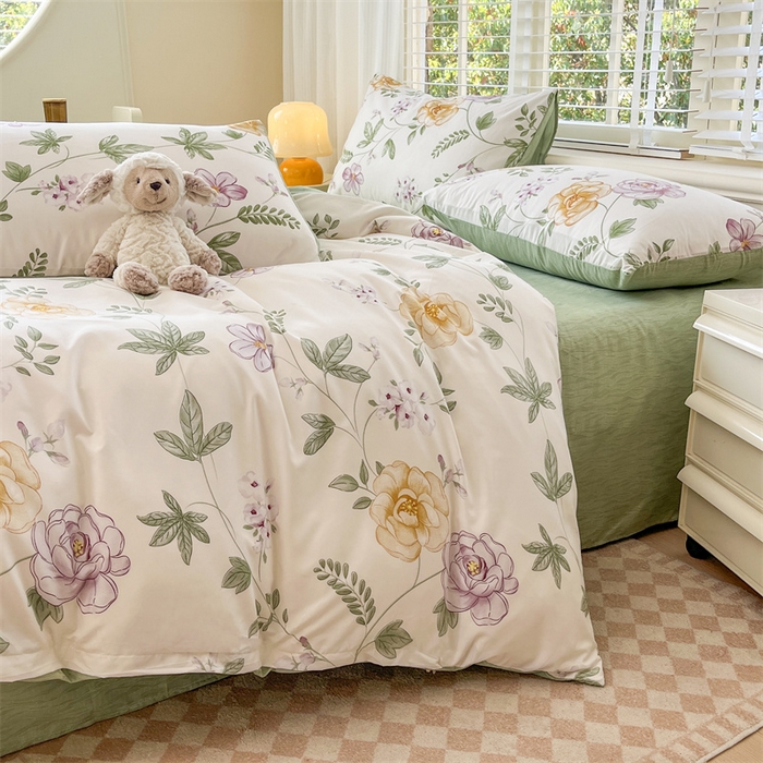 91家纺网 家纺一手货源 找家纺 郝媳妇家纺 2025新款植物羊绒加厚磨毛水洗棉亲肤棉三件套四件套 秘境-绿