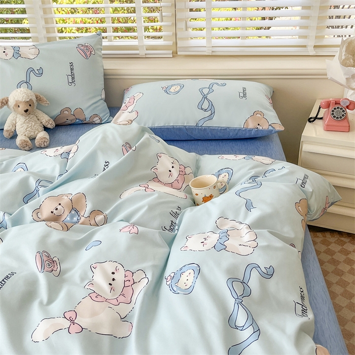 91家纺网 家纺一手货源 找家纺 郝媳妇家纺 2025新款植物羊绒加厚磨毛水洗棉亲肤棉三件套四件套 喵咪假日