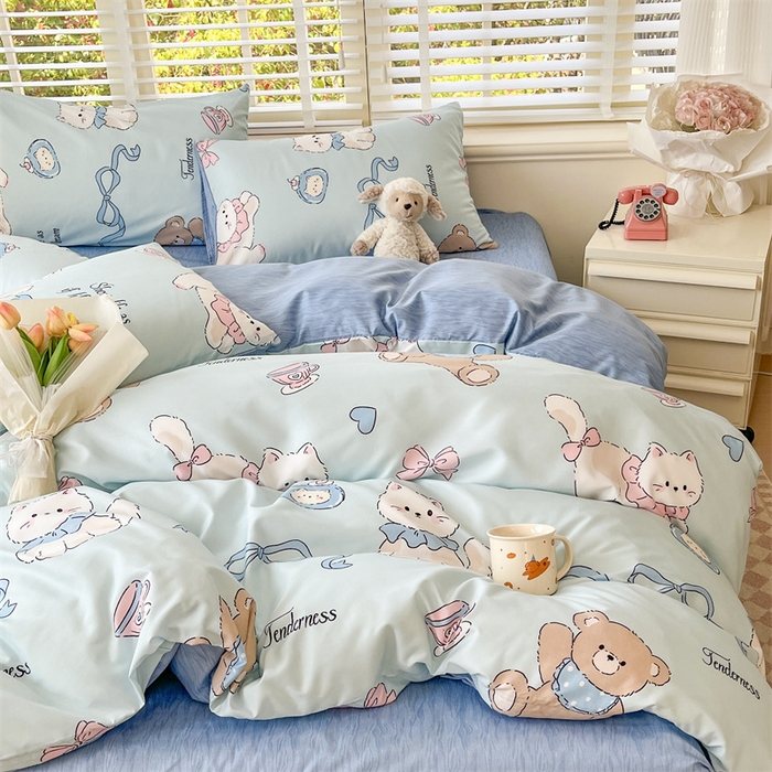 91家纺网 家纺一手货源 找家纺 郝媳妇家纺 2025新款植物羊绒加厚磨毛水洗棉亲肤棉三件套四件套 喵咪假日