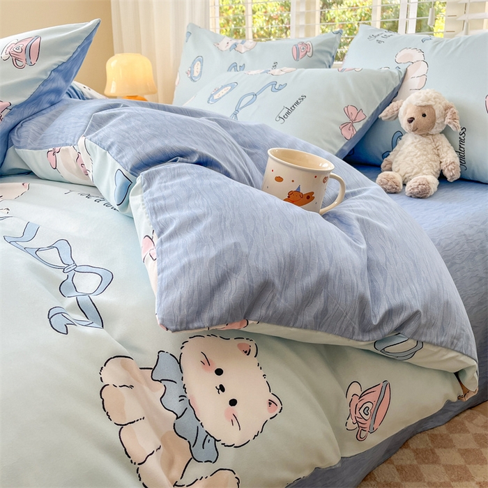 91家纺网 家纺一手货源 找家纺 郝媳妇家纺 2025新款植物羊绒加厚磨毛水洗棉亲肤棉三件套四件套 喵咪假日